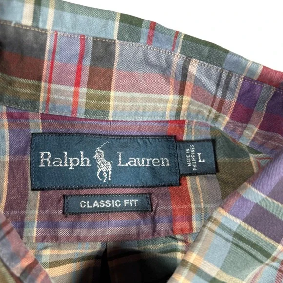 VTG Ralph Lauren Classic Fit Plaid Button Down Shirt Men's Sz Large green purple - Picture 4 of 8